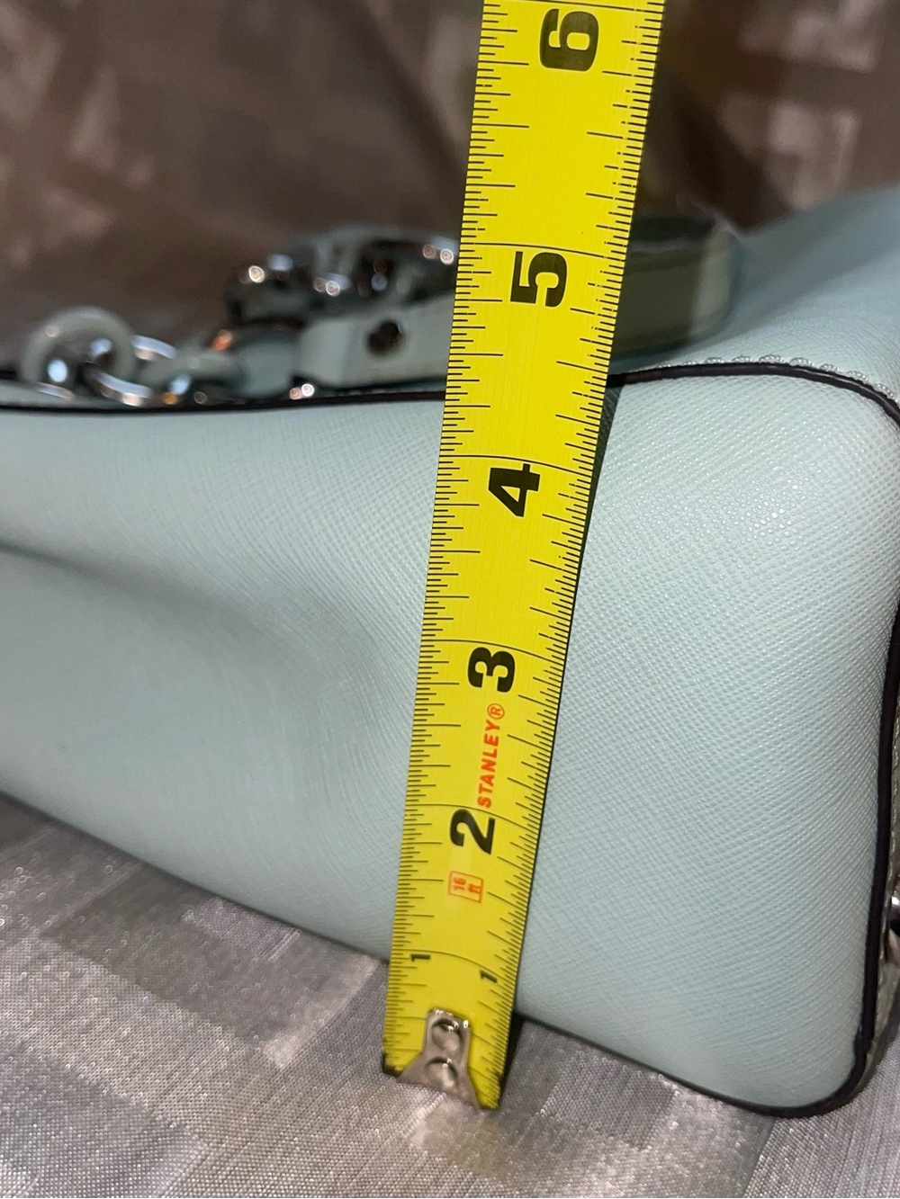Michael Kors Cynthia Saffiano Leather Satchel with Chain Handles - Celadon - Picture 12 of 15